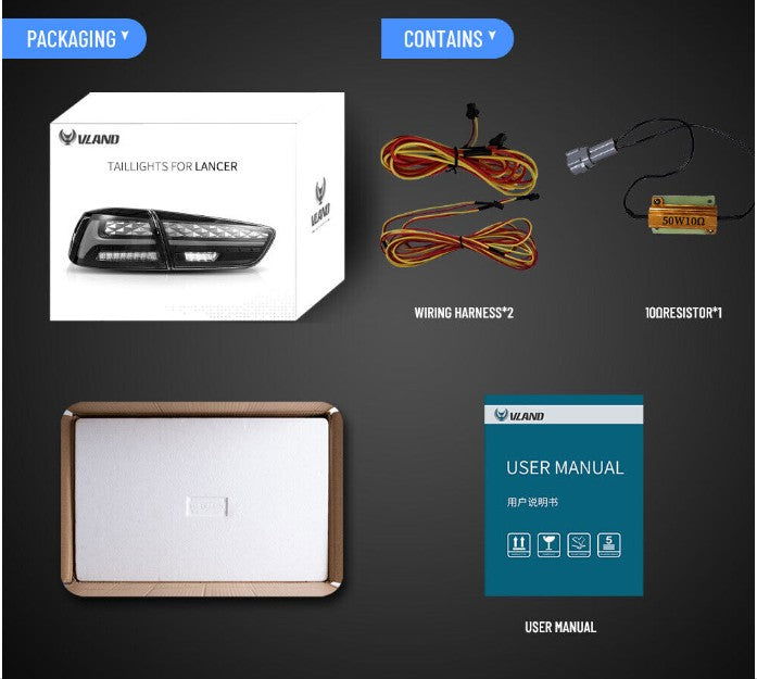 2Pcs LED Aftermarket Tail lights For 2008-2020 Mitsubishi Lancer EVO X Start-UP Animation - Autoglo Australia