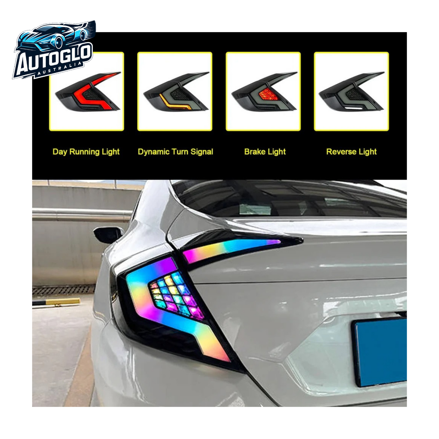 Autoglo Australia RGB LED Taillights Honda Civic 2016-2021 Colorful DRL Start UP Animation