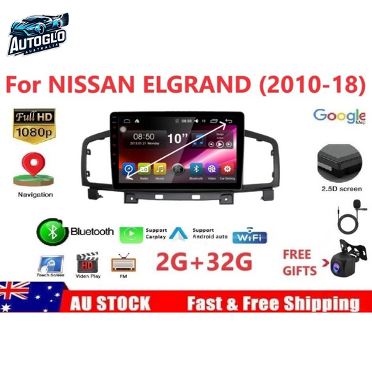 Autoglo Australia 10.1" (2+32G) Carplay Android 13 BT GPS NAVI Stereo for NISSAN ELGRAND (2010-18)