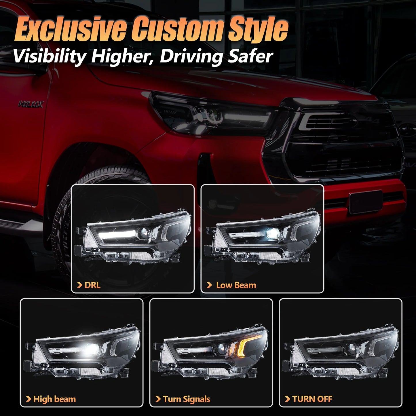 VLAND LED Headlights For Toyota Hilux Vigo TRD 2015-2025 8th Gen V2
