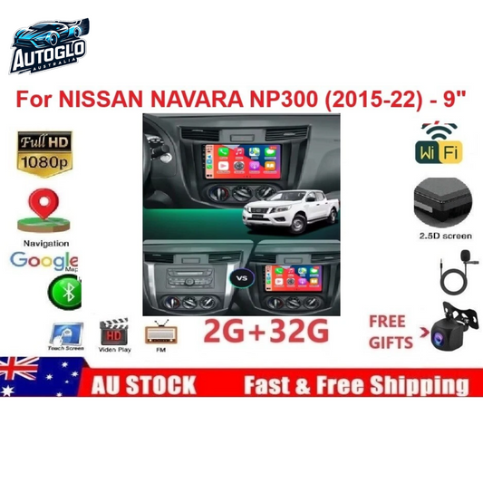 Autoglo Australia 9" (2GB+32G) Android Carplay BT GPS Stereo for NISSAN NAVARA NP300 (2015-22)
