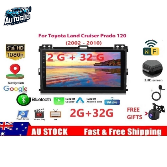 Autoglo Australia 9" (2G+32G) GPS BT WiFi 2DIN CARPLAY ANDROID For TOYOTA PRADO LC120 (2002-10)