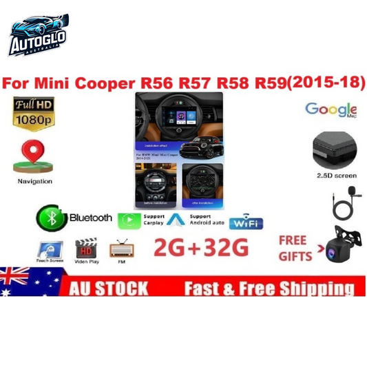 Autoglo Australia 9" (2G+32G) GPS BT WiFi CARPLAY ANDROID 13 Stereo For BMW MINI (2015-18)