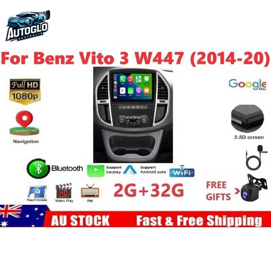 Autoglo Australia 10.1" Carplay Android 2+32GB BT GPS Stereo for BENZ VITO 3 W447 (2014-20) Gifts