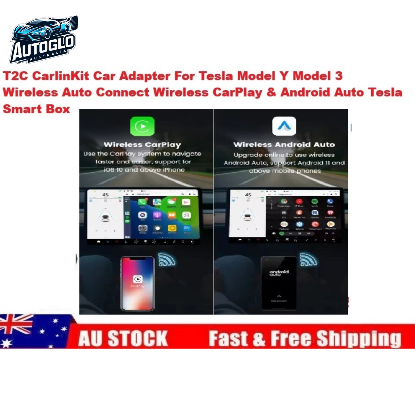 Autoglo Australia T2C CarlinKit Car Adapter For Tesla Model Y Model 3 Wireless Auto Connect