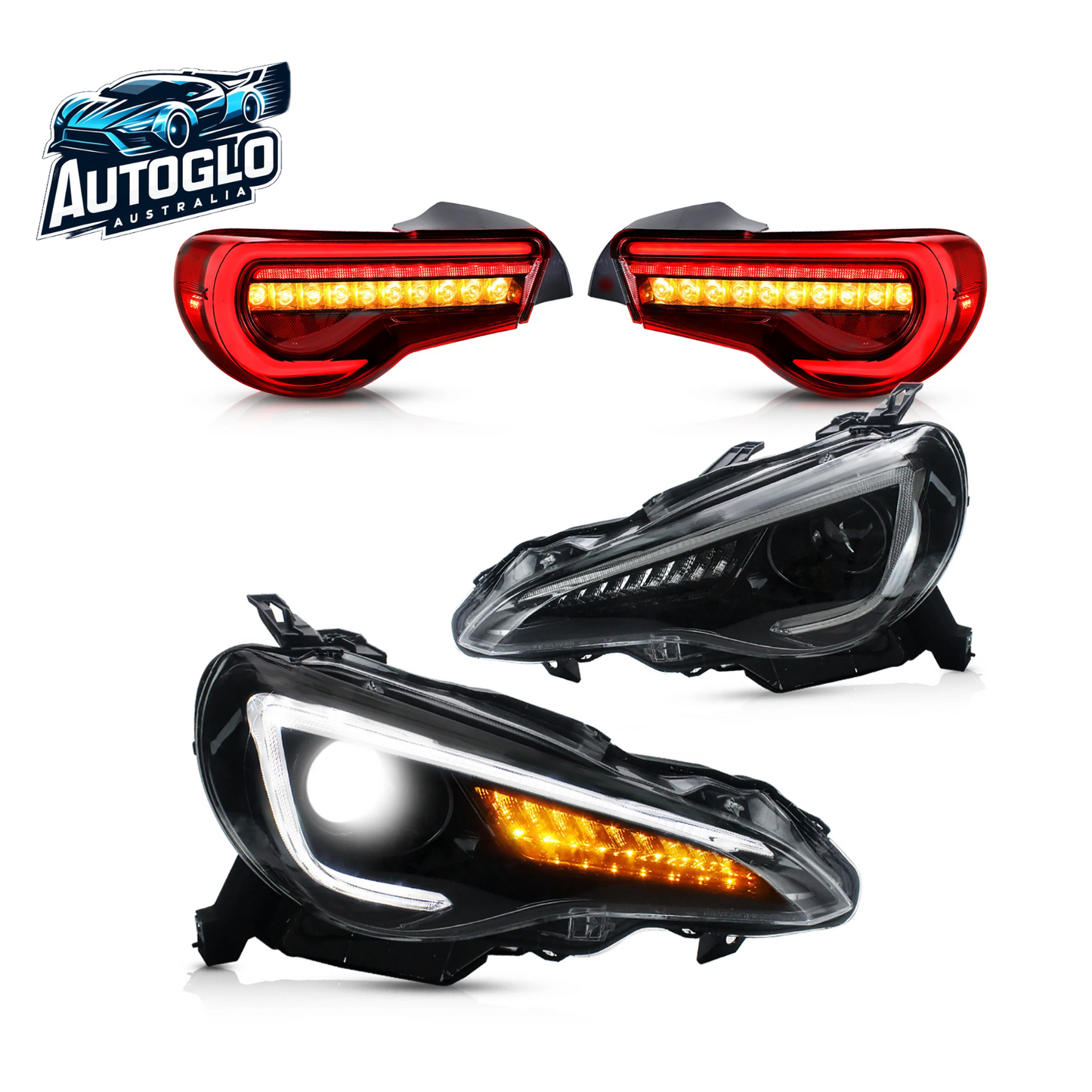 VLAND Set of Dual Beam Projector Headlights and Full LED Tail Lights for Toyota 86 and Subaru BRZ