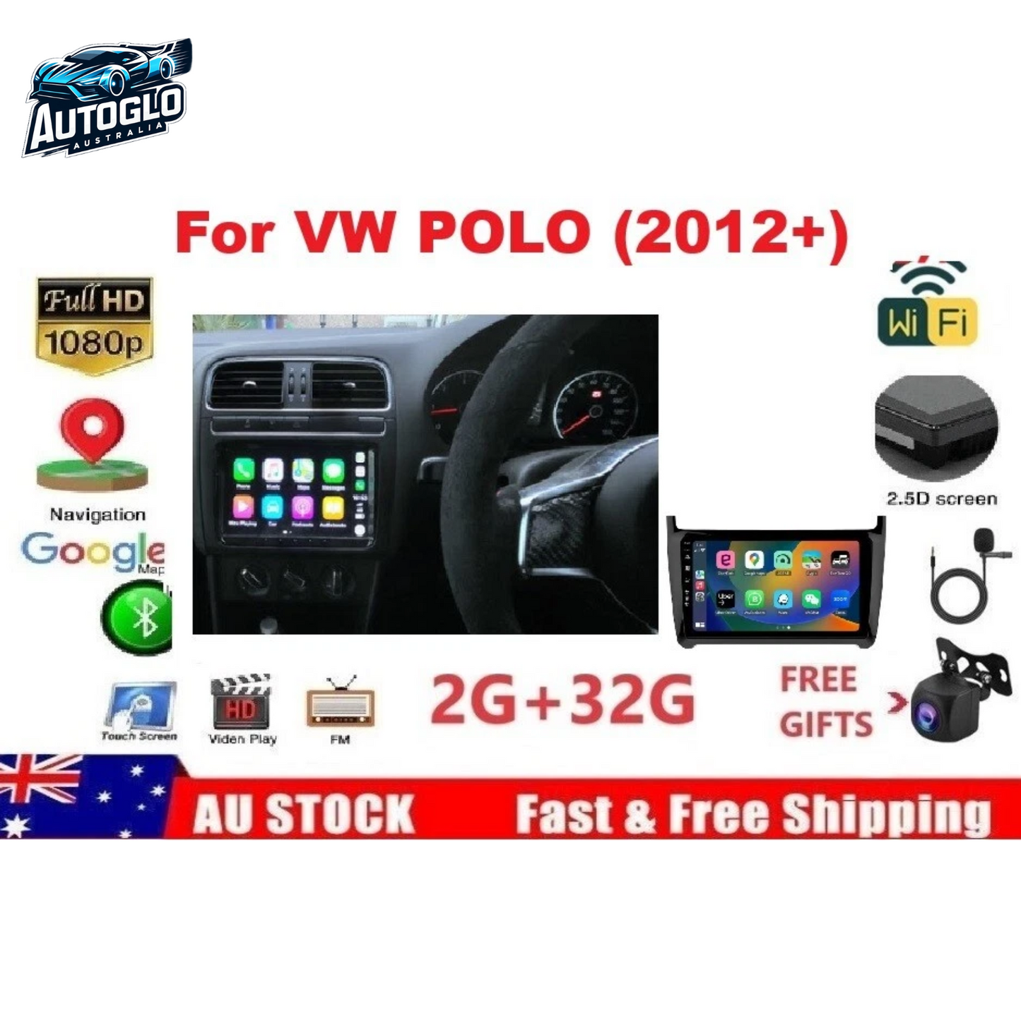 Autoglo Australia 9" (2G+32G) GPS BT WiFi CARPLAY Stereo For VW Volkswagen POLO (2012+)