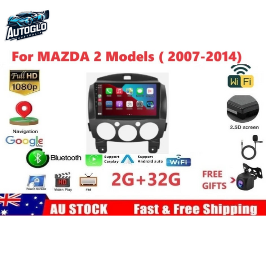 Autoglo Australia 9" CarPlay Android For MAZDA 2 (2007 -14) GPS BT WiFi (2GB+32GB)
