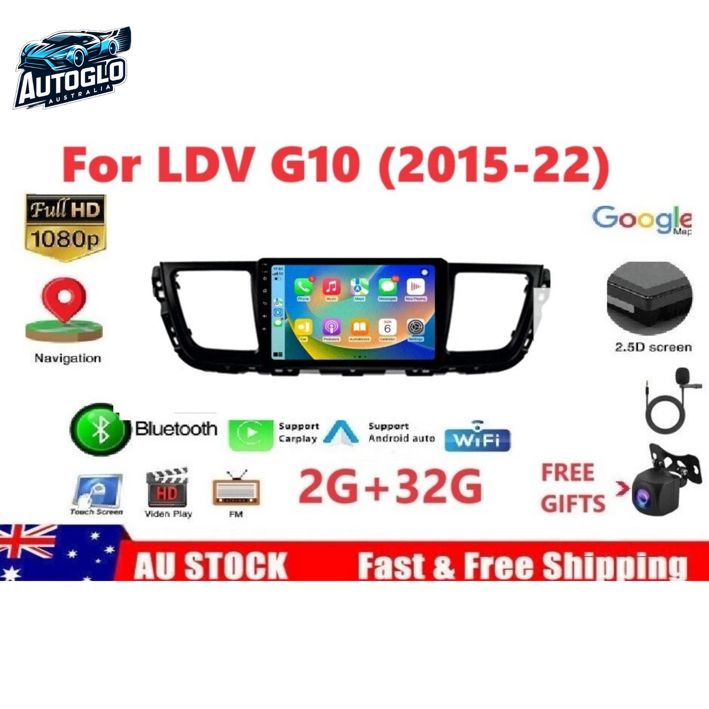 Autoglo Australia 9" Android 13.0 Carplay BT GPS Stereo for LDV G10 2GB+32G (2015-22)