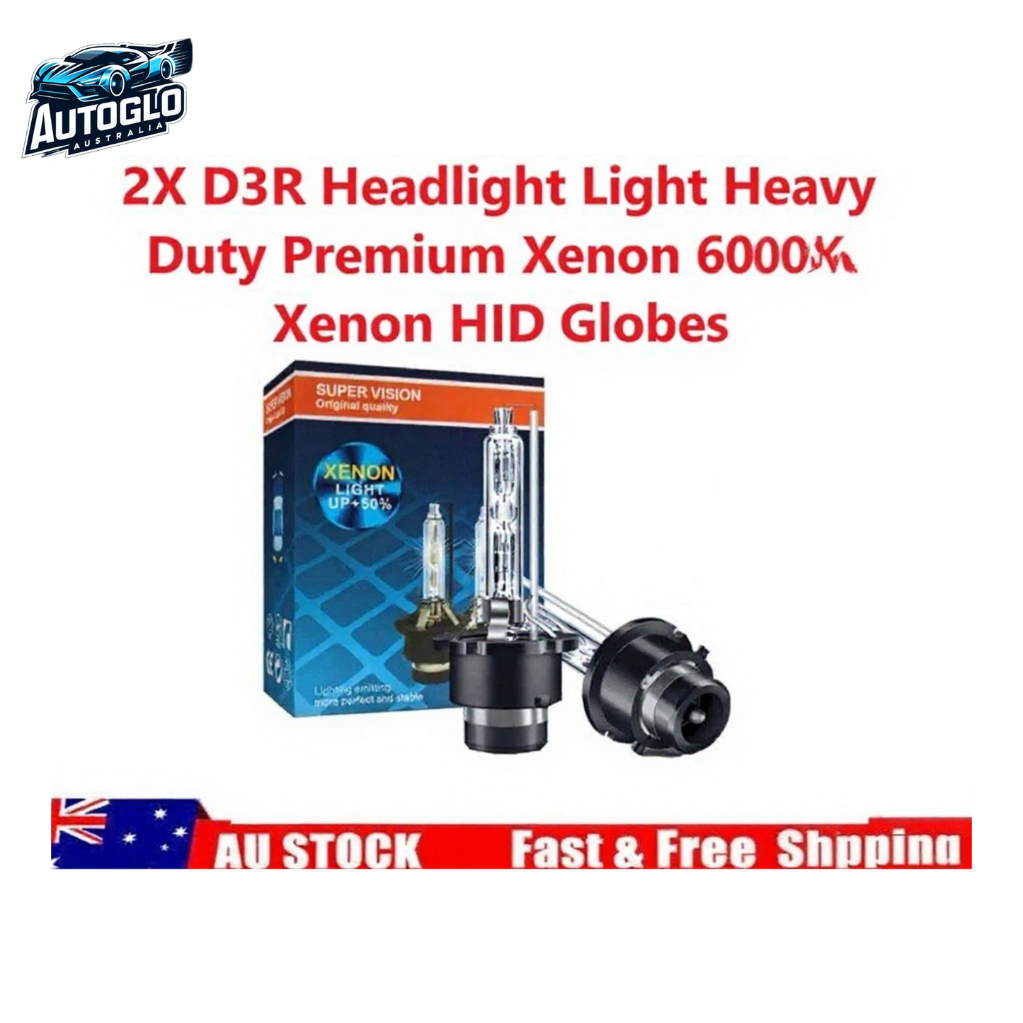 Autoglo Australia For 2X D3R Headlight Light Heavy Duty Premium Xenon 6000K Xenon HID Globes