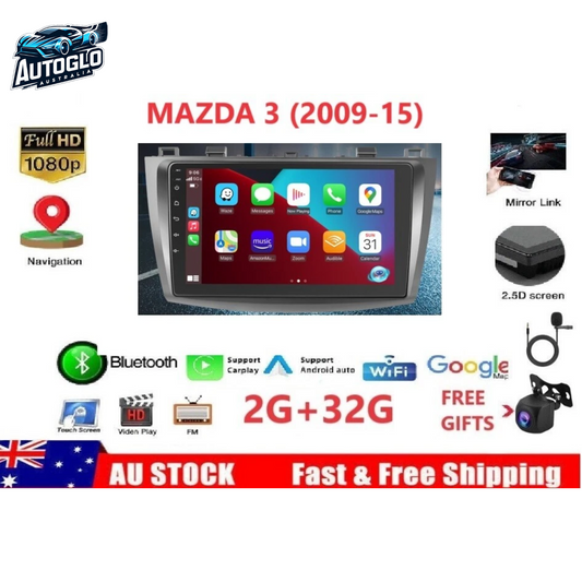 Autoglo Australia 9" (2G+32G) CARPLAY ANDROID GPS BT WiFi Stereo For MAZDA 3 (2009-15)