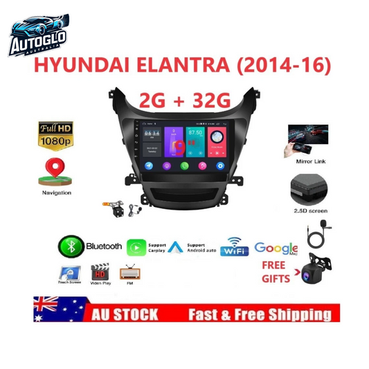 Autoglo Australia 9" CarPlay Android For HYUNDAI ELANTRA (2014-16) GPS BT WiFi 2GB+32GB