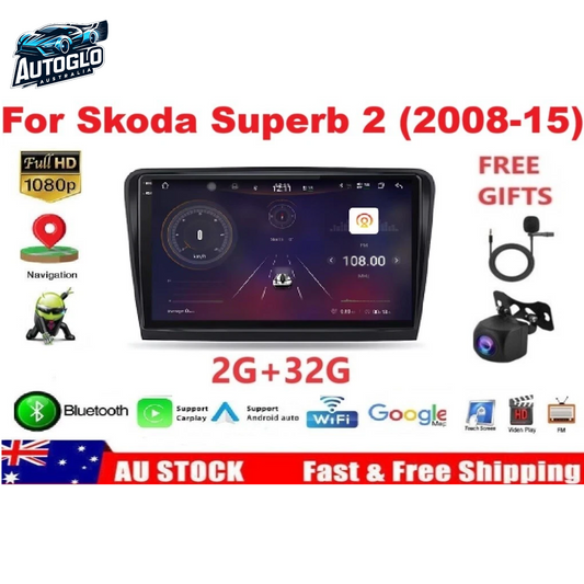 Autoglo Australia 10" Android Carplay BT GPS Stereo for Skoda Superb 2 (2GB+32G) 2008-15