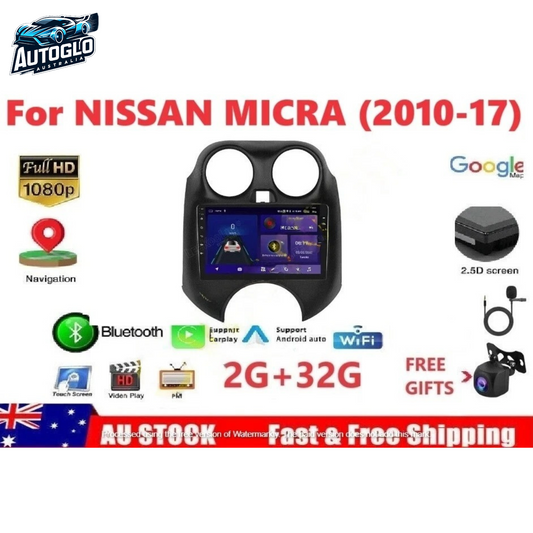 Autoglo Australia 9" (2G+32G) GPS BT WiFi CARPLAY ANDROID 13 STEREO For NISSAN MICRA K13 (2010-17)