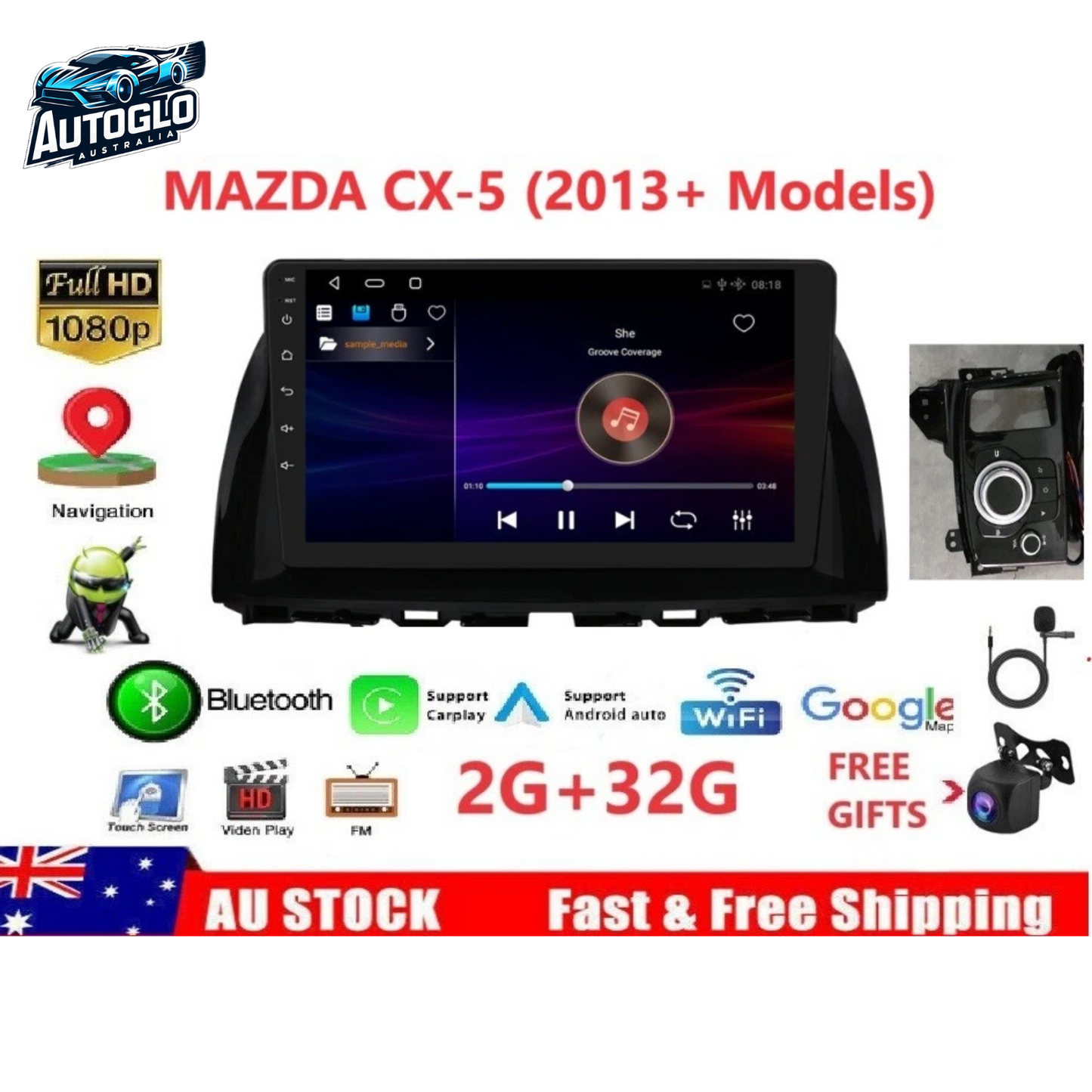 Autoglo Australia 9" CarPlay Android For MAZDA CX5 (2013+ Models) GPS BT WiFi 2GB+32GB