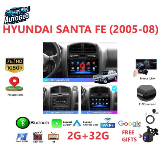 Autoglo Australia 9" CARPLAY ANDROID 2G+32G GPS BT WiFi Stereo For HYUNDAI SANTAFE (2005-08)