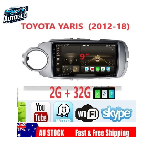 Autoglo Australia 9" CarPlay Android 13 Stereo For TOYOTA YARIS (2012-18) GPS BT WiFi 2GB+32GB