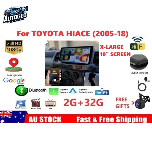 Autoglo Australia 10.1" (2GB+32GB) Android Carplay BT GPS Stereo for TOYOTA HIACE (2005-18)