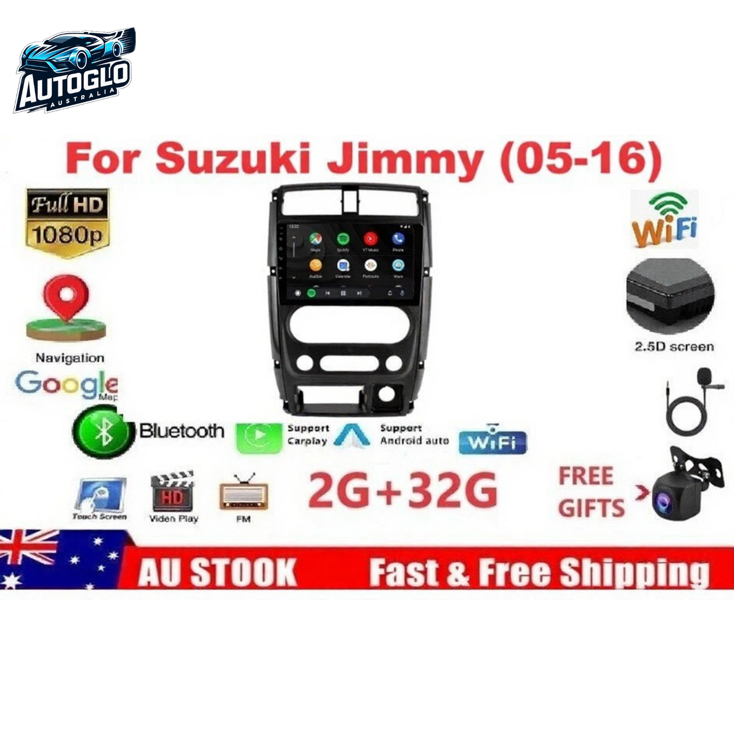 Autoglo Australia 9" Android Carplay BT GPS Stereo for SUZUKI JIMMY 2GB+32G (2005-16)