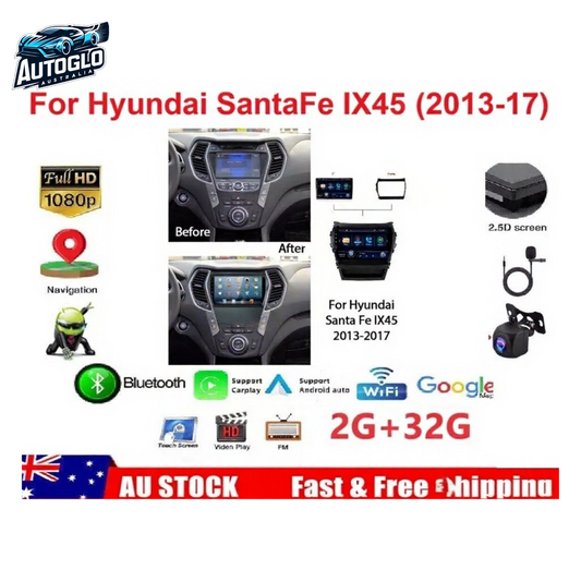 Autoglo Australia 9" (2G+32G) GPS BT WiFi CARPLAY ANDROID Stereo For HYUNDAI SANTAFE (2013-17)