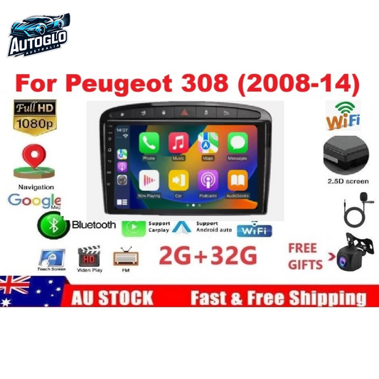 Autoglo Australia 9" (2G+32G) GPS BT CARPLAY ANDROID 13 PEUGEOT 308 (2008-14)-FREE GIFTs