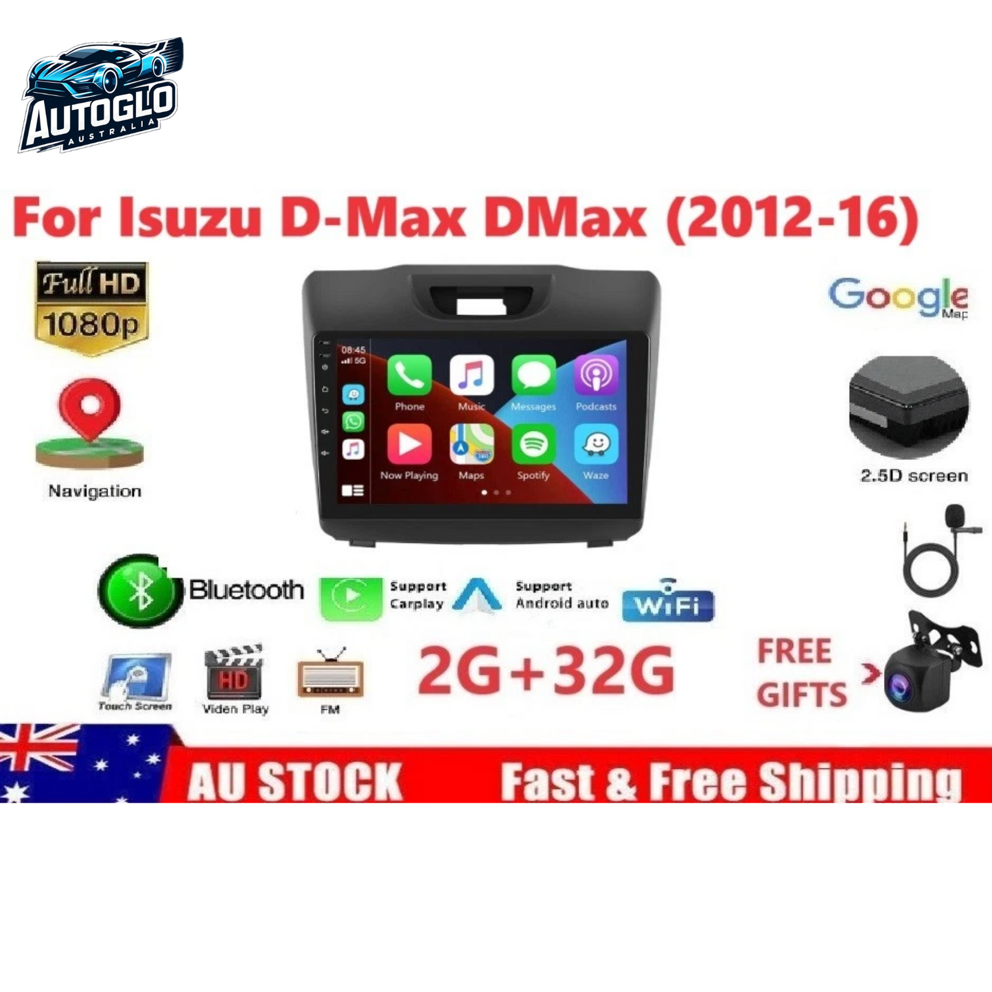 Autoglo Australia 9" Carplay BT GPS WiFi Stereo for D-Max COLORADO (2012-16) 2+32G