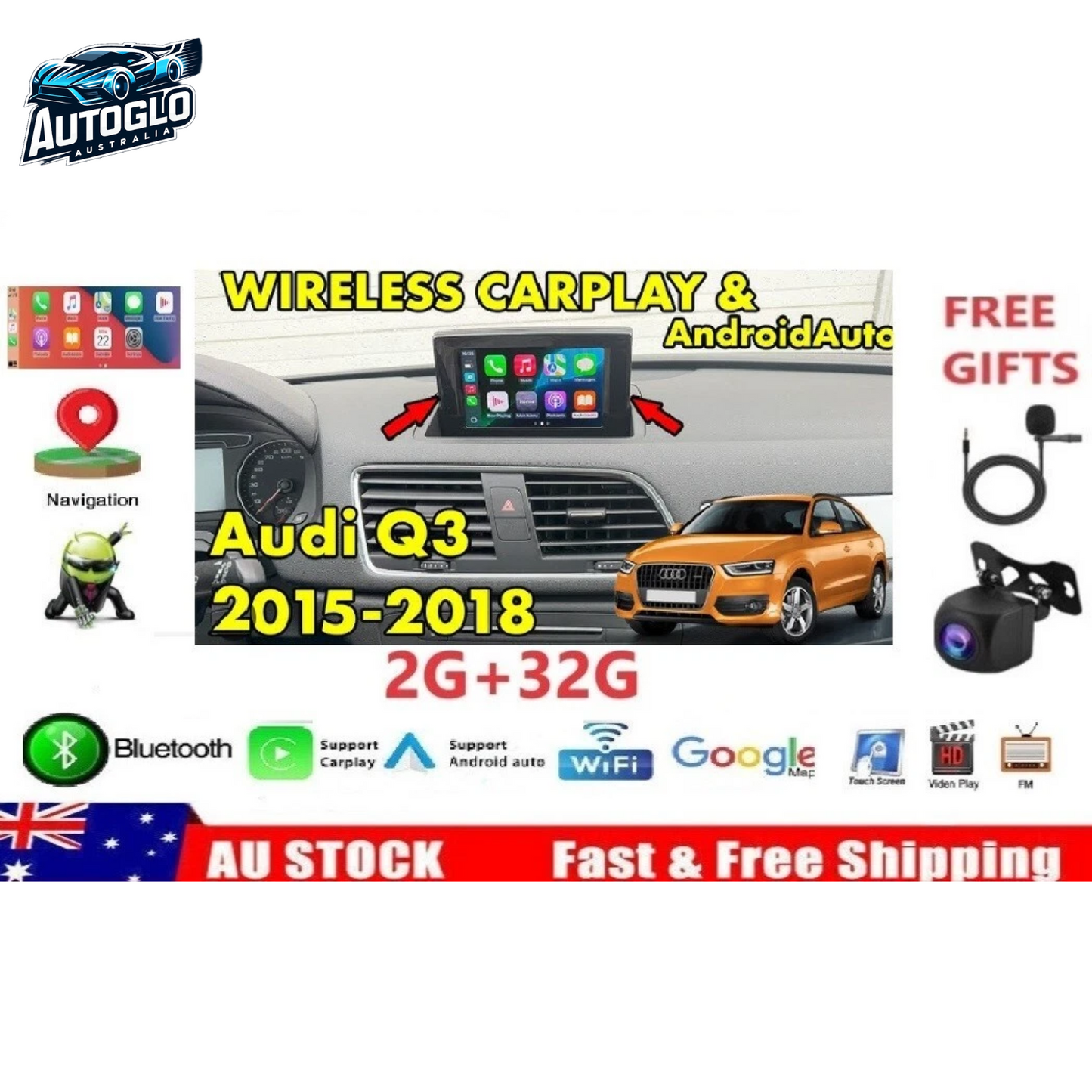 Autoglo Australia 9" Android Carplay BT GPS WiFi Stereo for Audi Q3 8U - 1 SD CARD (2015-18)