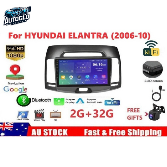 Autoglo Australia 9” Android Carplay GPS BT Stereo For Hyundai Elantra (2006-10) Mic + Rev Cam.