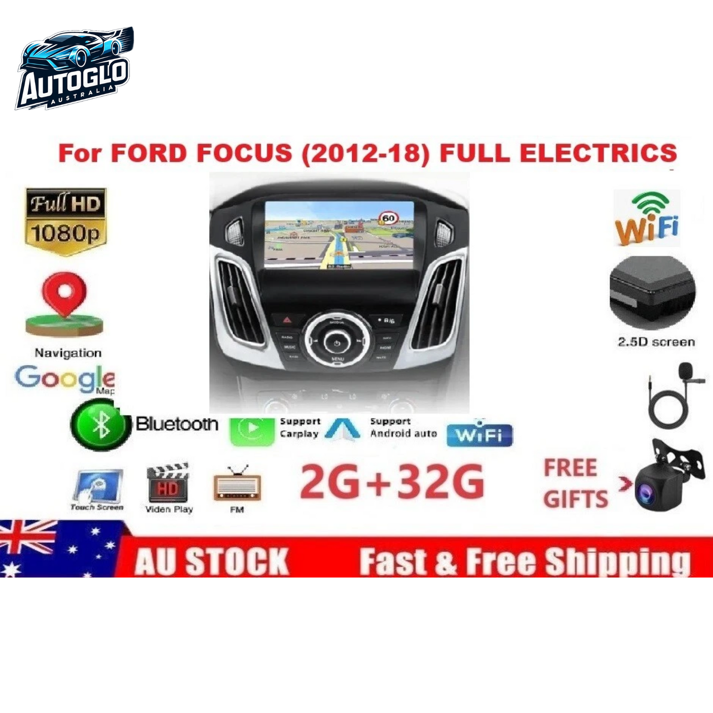 Autoglo Australia 9" (2G+32G) GPS BT WiFi CARPLAY ANDROID Stereo For FORD FOCUS (2012-18) FULL E