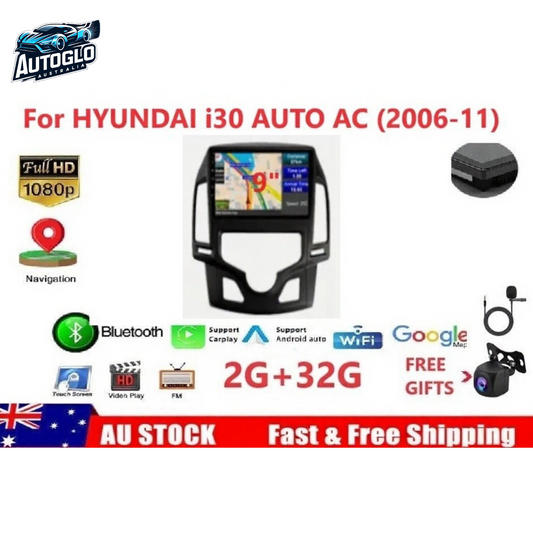 Autoglo Australia 9" Android Carplay GPS BT Stereo for Hyundai i30 Auto AC (2+32G)+Mic + Rev. C.HD