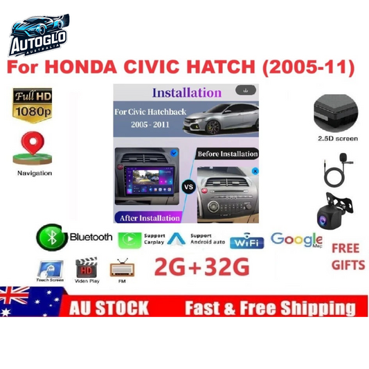Autoglo Australia 9" (2G+32G) GPS BT CARPLAY ANDROID Stereo Silver For HONDA CIVIC Hatch (2005-11)