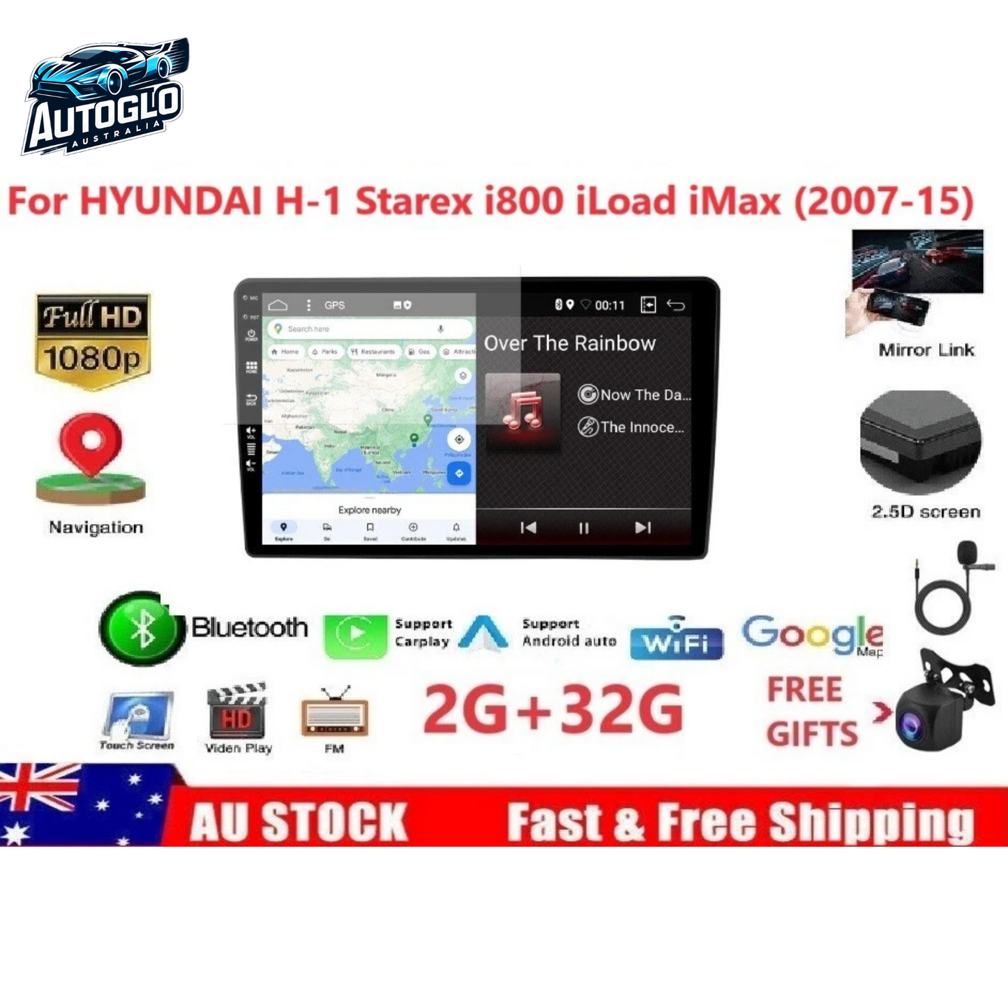 Autoglo Australia 9" (2G+32G) GPS BT WiFi CARPLAY ANDROID Stereo For HYUNDAI iMAX iLoad (2007-15)