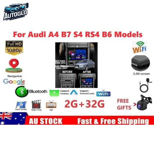 Autoglo Australia 9" GPS BT WiFi CARPLAY ANDROID Stereo For Audi A4 B6 B7 S4 RS4 (2000-08)
