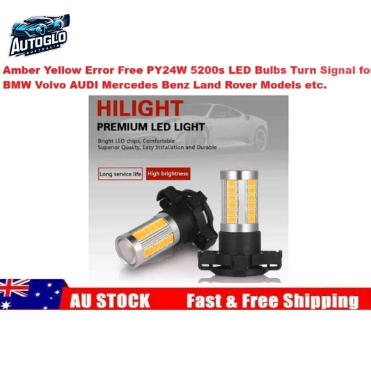 Autoglo Australia2PC Amber Yellow Error Free PY24W 5200s LED Bulbs Turn Signal for BMW Volvo