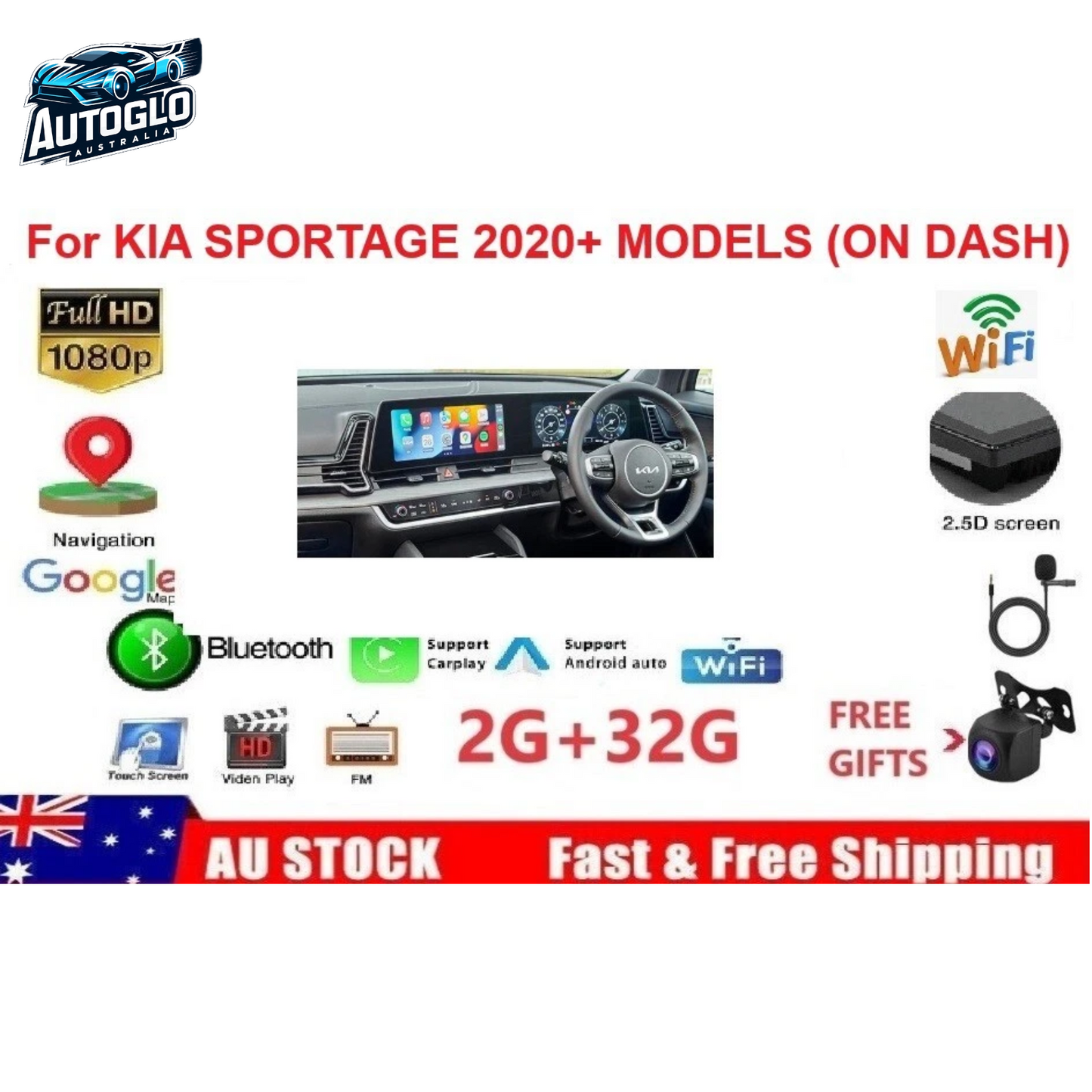 Autoglo Australia 10" (2G+32G) GPS BT WiFi Carplay Android 13 Stereo For KIA SPORTAGE (2020+)