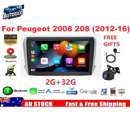 Autoglo Australia 10" (2+32GB) CarPlay Android 13.0 BT GPS WiFi Stereo For Peugeot 208 (2012 -16)