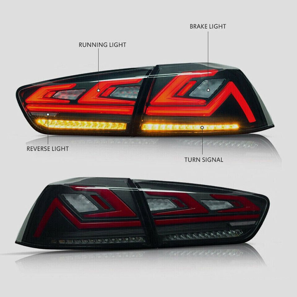 LED Smoked Tail Lights for Mitsubishi Lancer 08-17 EVO X Start Up Animation Rear Lights