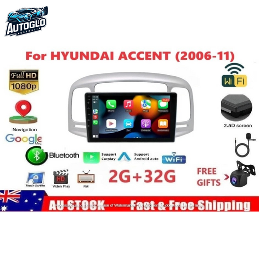 Autoglo Australia 9" (2G+32G) GPS BT WiFi CARPLAY ANDROID Stereo For HYUNDAI ACCENT (2006-11)