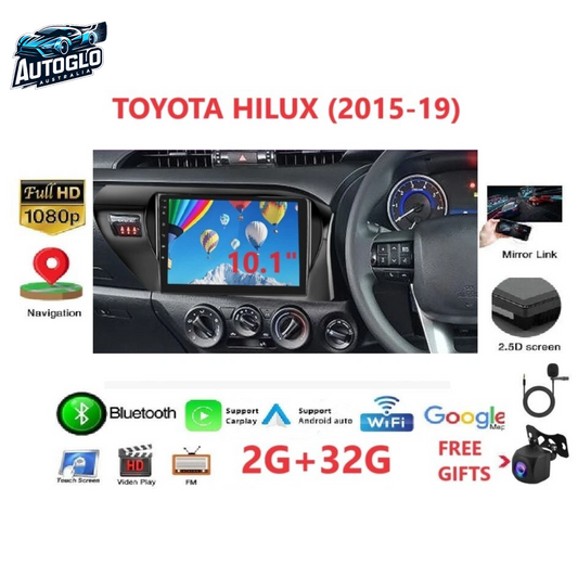 Autoglo Australia 10.1" Android Carplay Stereo for Toyota Hilux 2015-18 BT GPS (2GB+32GB) +Rev.Cam
