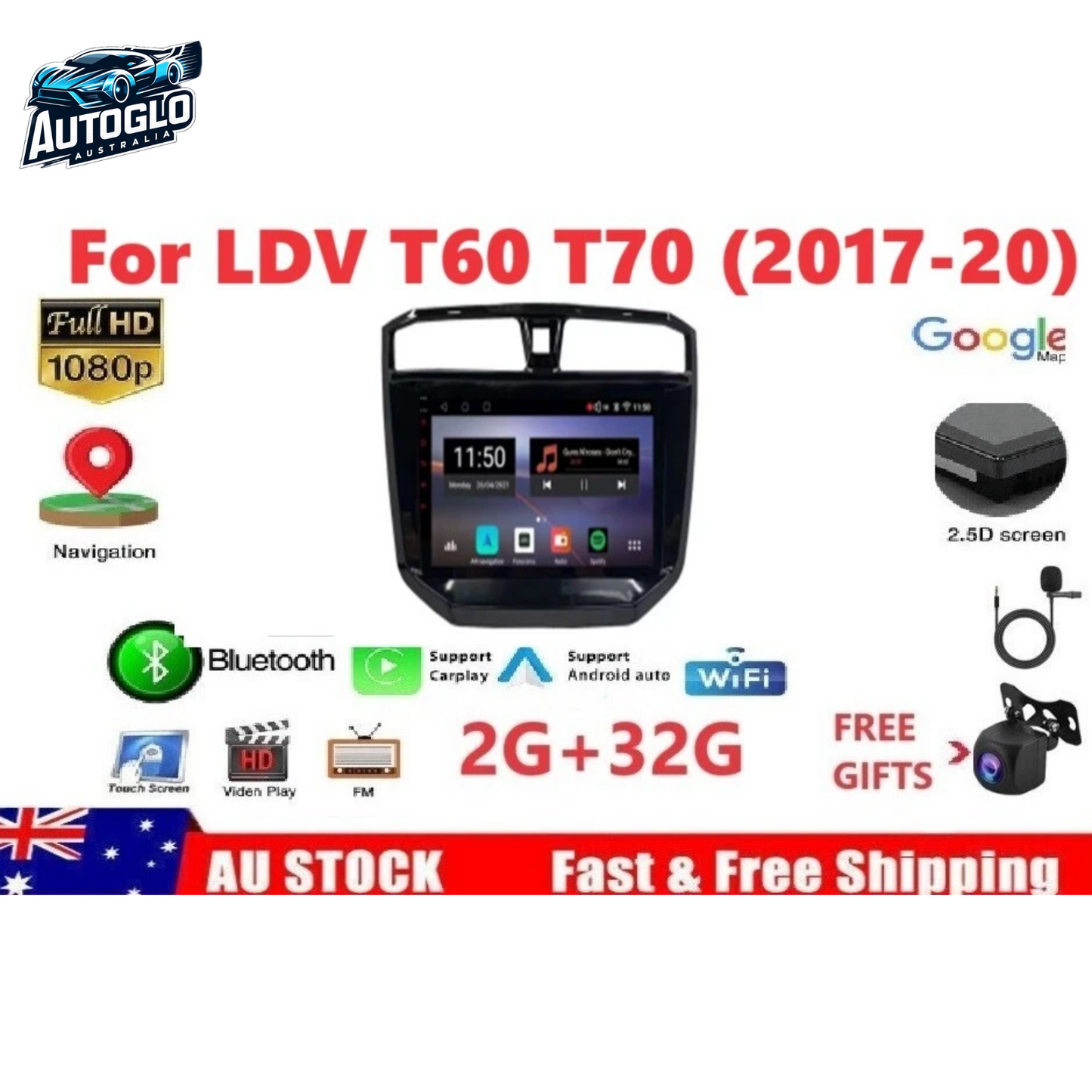 Autoglo Australia 9" Android 13.0 Carplay BT GPS Stereo for LDV T60 T70 2GB+32G (2017-20)