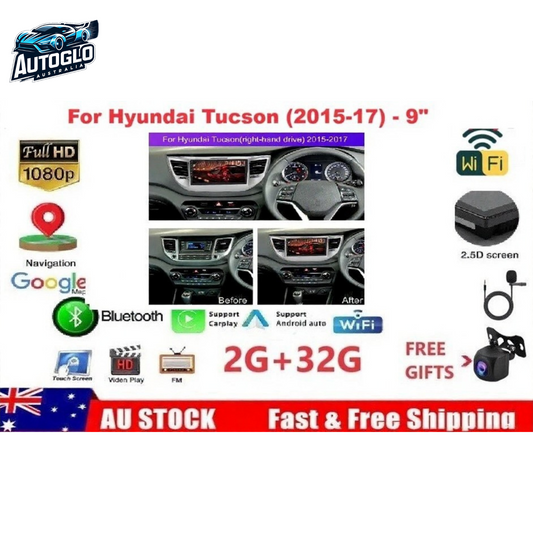 Autoglo Australia 9" (2G+32G) GPS BT WiFi CARPLAY ANDROID 13 Stereo For HYUNDAI TUCSON (2015-17)