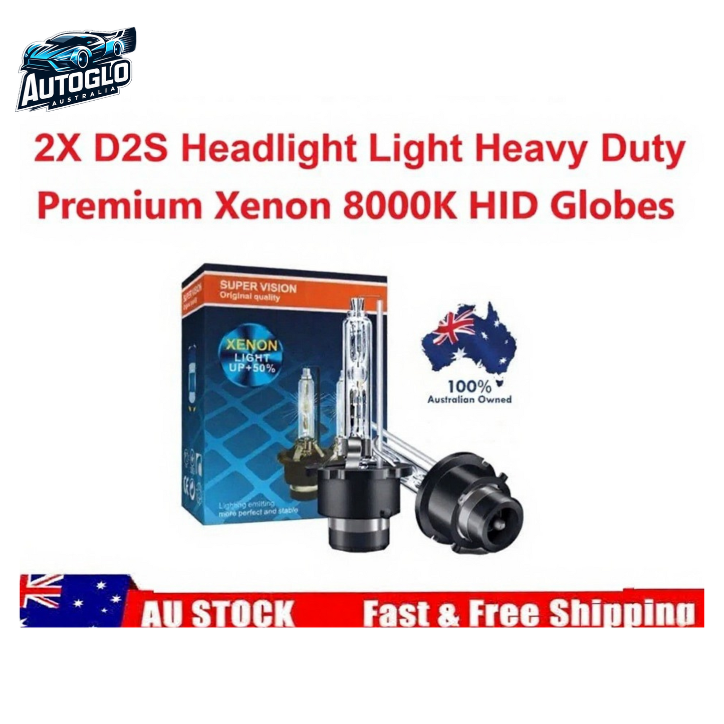 Autoglo Australia 2X D2S Headlight Light Heavy Duty Premium Xenon 8000K Xenon HID Globes