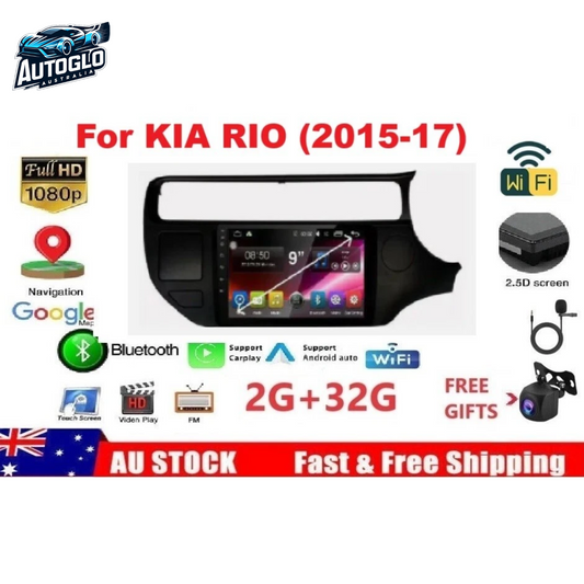 Autoglo Australia 9" 2DIN CARPLAY ANDROID 13 For KIA RIO (2015-17)BT GPS WIRELESS HD WiFi (2+32G)