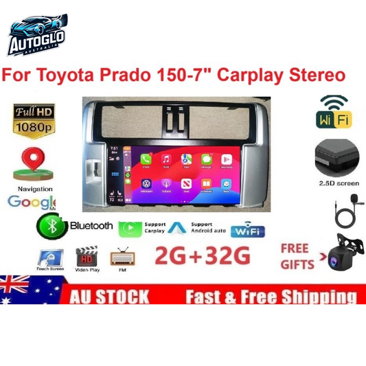 Autoglo Australia 7' Carplay Android GPS BT Stereo For Toyota Prado 150 (2+32G) Dual Frames