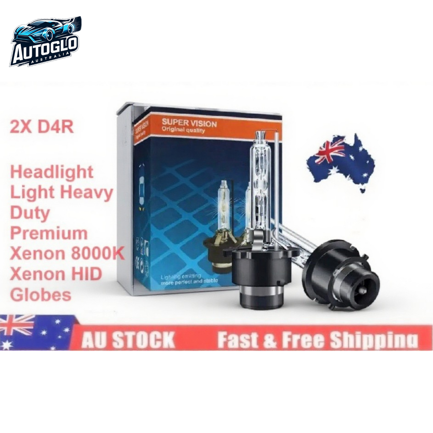 Autoglo Australia 2X D4R Headlight Light Heavy Duty Premium Xenon 8000K Xenon HID Globes