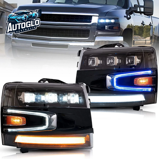 VLAND Projector LED Headlights For 2007-2013 Chevrolet Chevy Silverado 1500 / 2500HD /3500HD With Blue Breathing Lighting