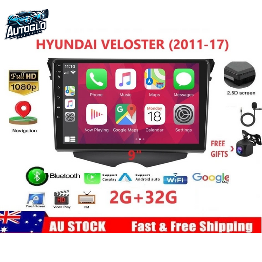 Autoglo Australia 9" (2G+32G) GPS CARPLAY ANDROID Stereo Amp Decoder HYUNDAI VELOSTER (2011-17)