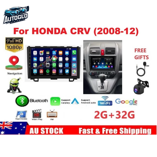 Autoglo Australia 9" Carplay Android BT GPS 2+32G Stereo for HONDA CRV (2008-12)+Rev. Cam-Gifts