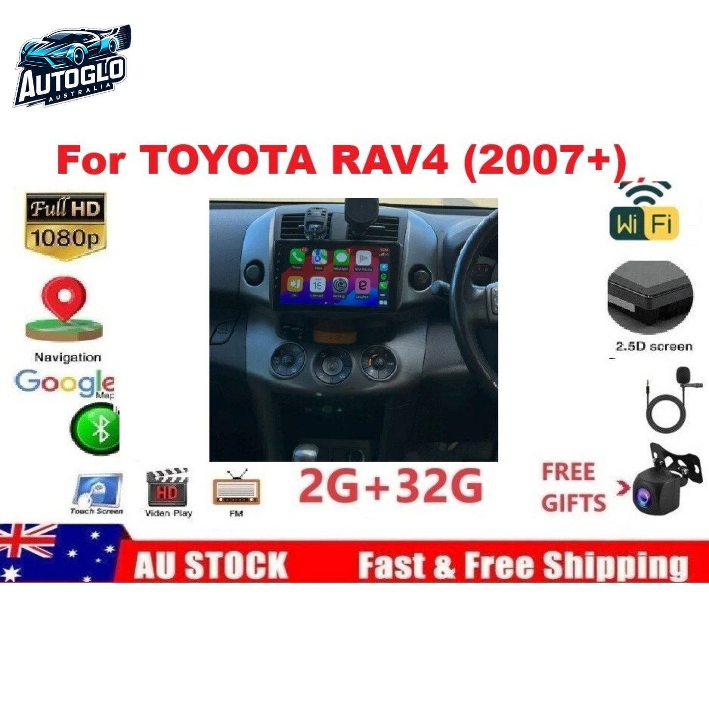 Autoglo Australia 9" (2G+32G) GPS BT WiFi CARPLAY ANDROID Stereo For TOYOTA RAV4 (2007+)