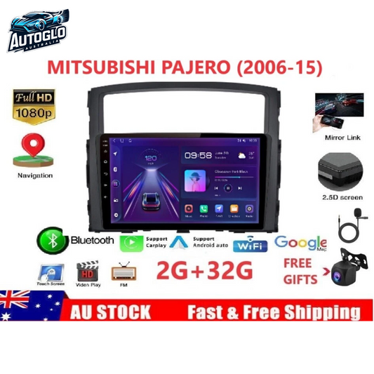 Autoglo Australia 9" (2G+32G) GPS BT WiFi CARPLAY ANDROID 13 Stereo For MITSUBISHI PAJERO(2006-15)
